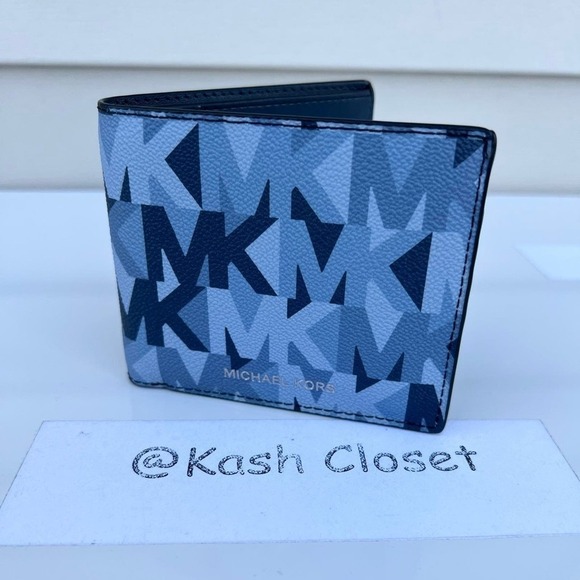 Michael Kors Mens Wallet Cooper Bifold MK Signature Denim - Picture 1 of 6